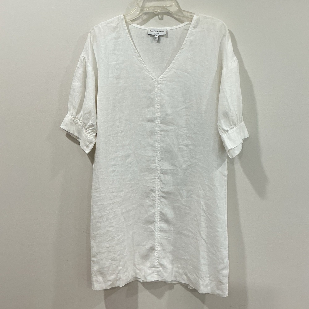Michael Stars Women's White Linen Shift Dress Size Small Coastal Beach Vacation